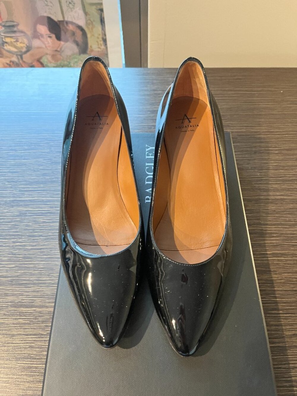 Made In Italy Aquatalia Black Leather Heels Size9, Super Comfortable!